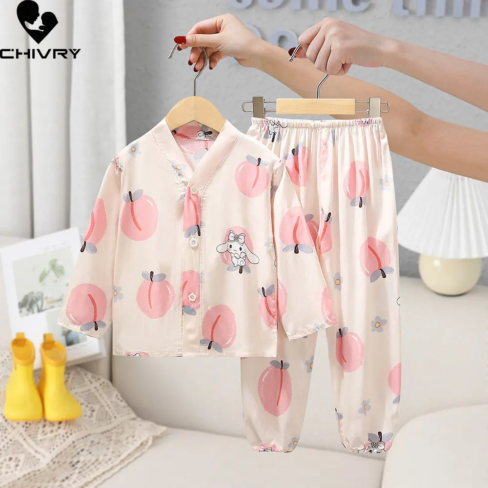 New 2023 Kids Boys Girls Pajamas Fashion Cartoon Print Long Sleeve Shirt Tops with Pants Baby Summer Casual Sleepwear Homewear