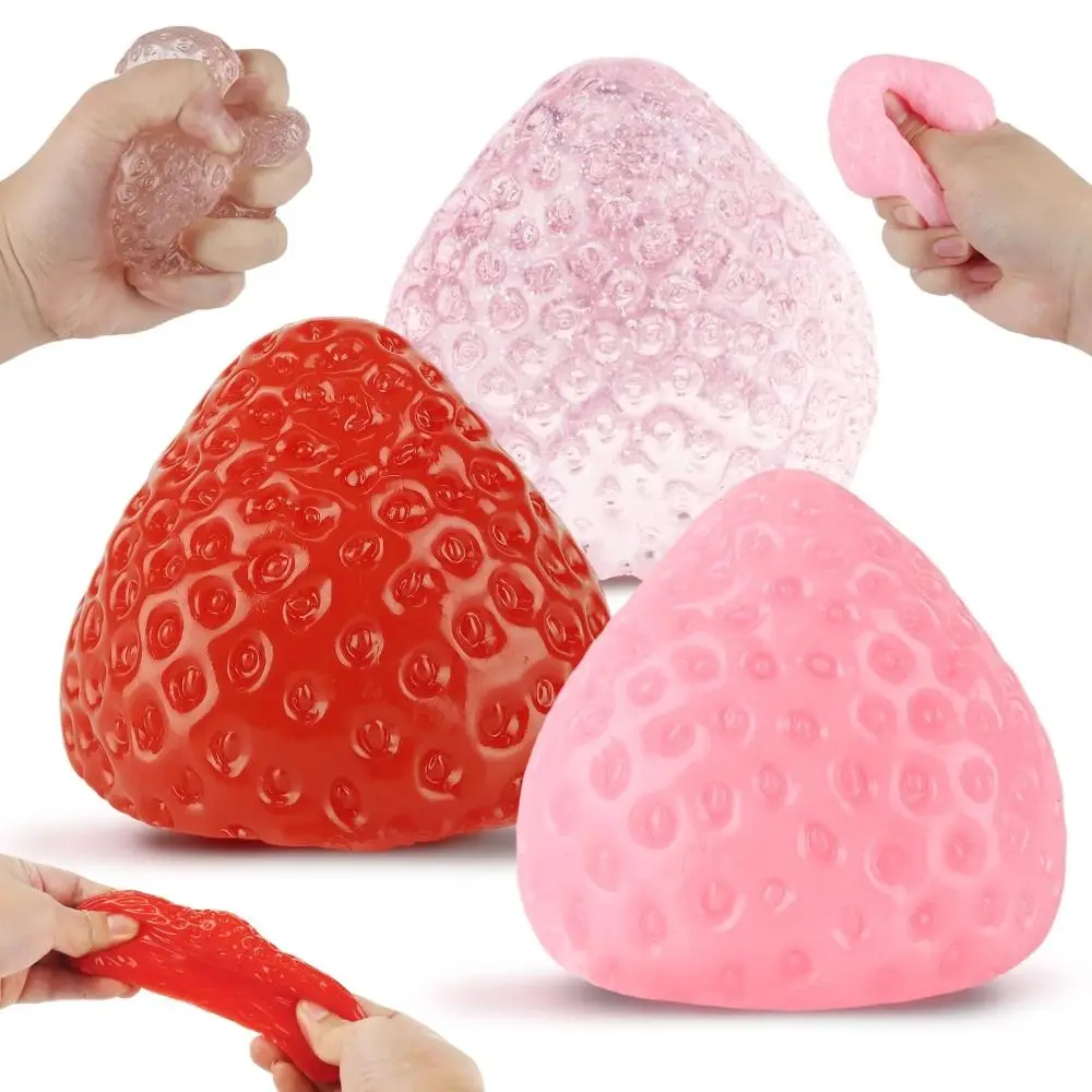 TPR Strawberry Squishies Upgrade Version OPP Packaging Strawberry Squeeze Toys Soft Touch Sticky Texture Fruit Squishies
