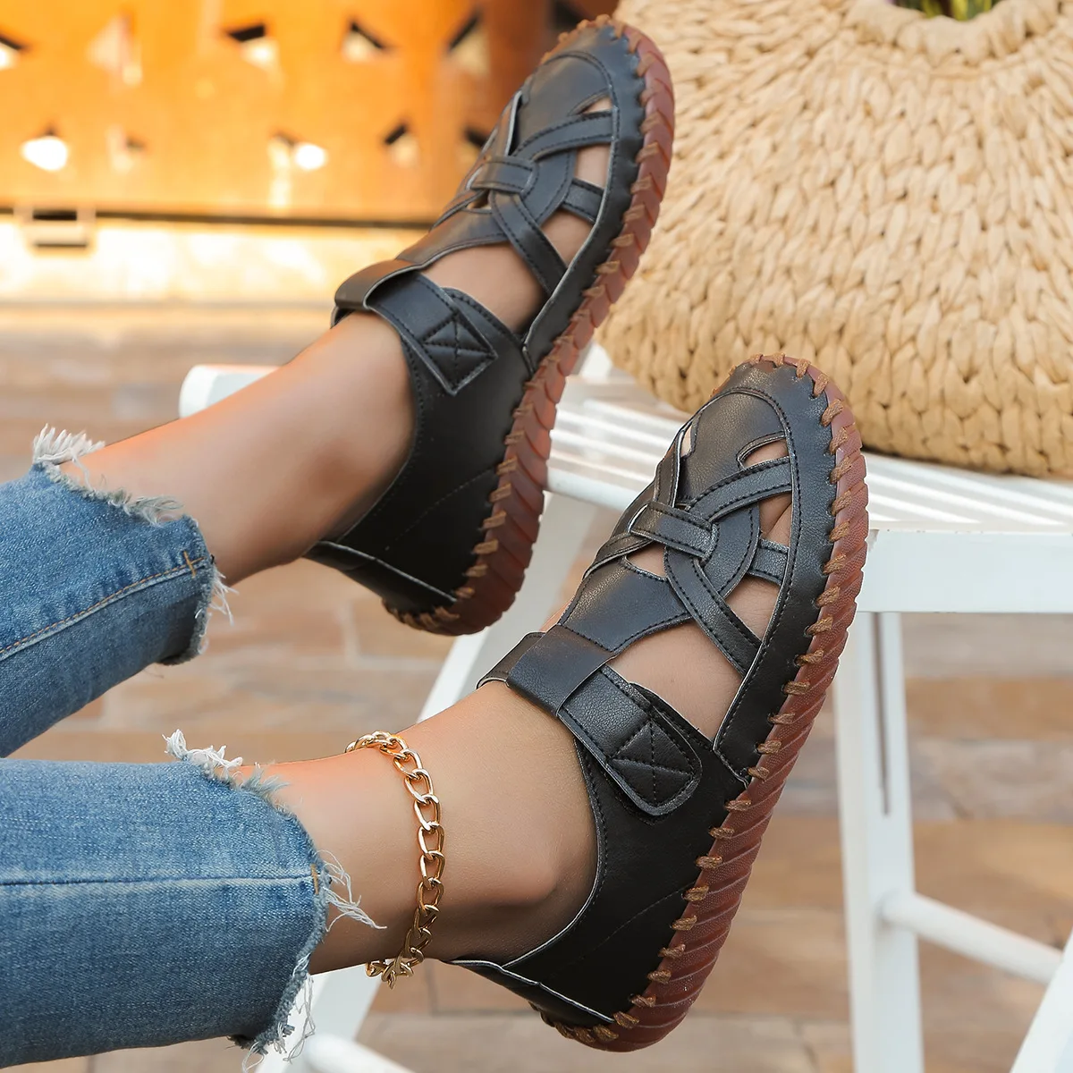 2024 New Summer Casual Women Shoes Women Platform Loafers Lace Up Leather Flats Slip-On Mom Shoe Mujer Zapatos Chaussure Femme