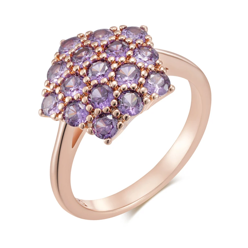Kinel Hot Shiny Purple Natural Zircon Rings For Women Unique 585 Rose Gold Color Bride Wedding Fine Jewelry Crystal Gift