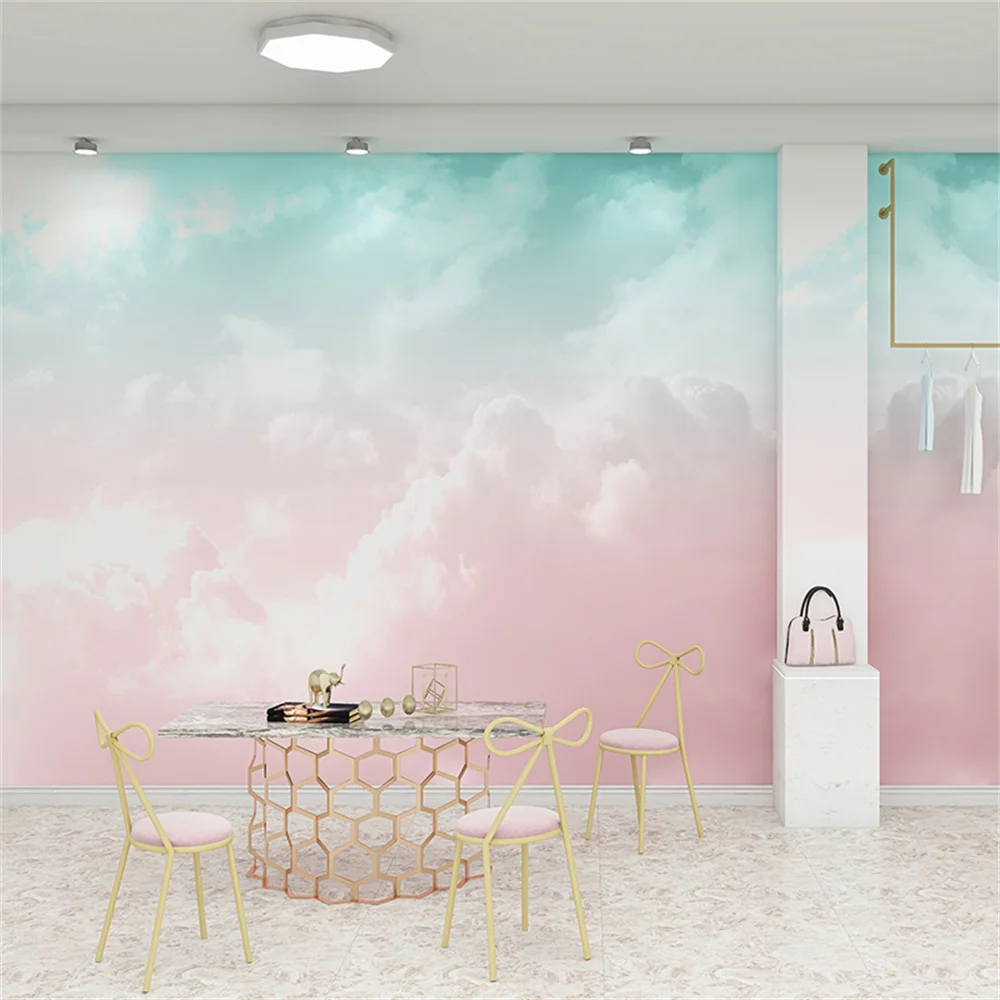 

Custom papel de parede modern simple fresh Pink clouds wallpaper mural home decor stay 3d TV background wall paper Girl's room