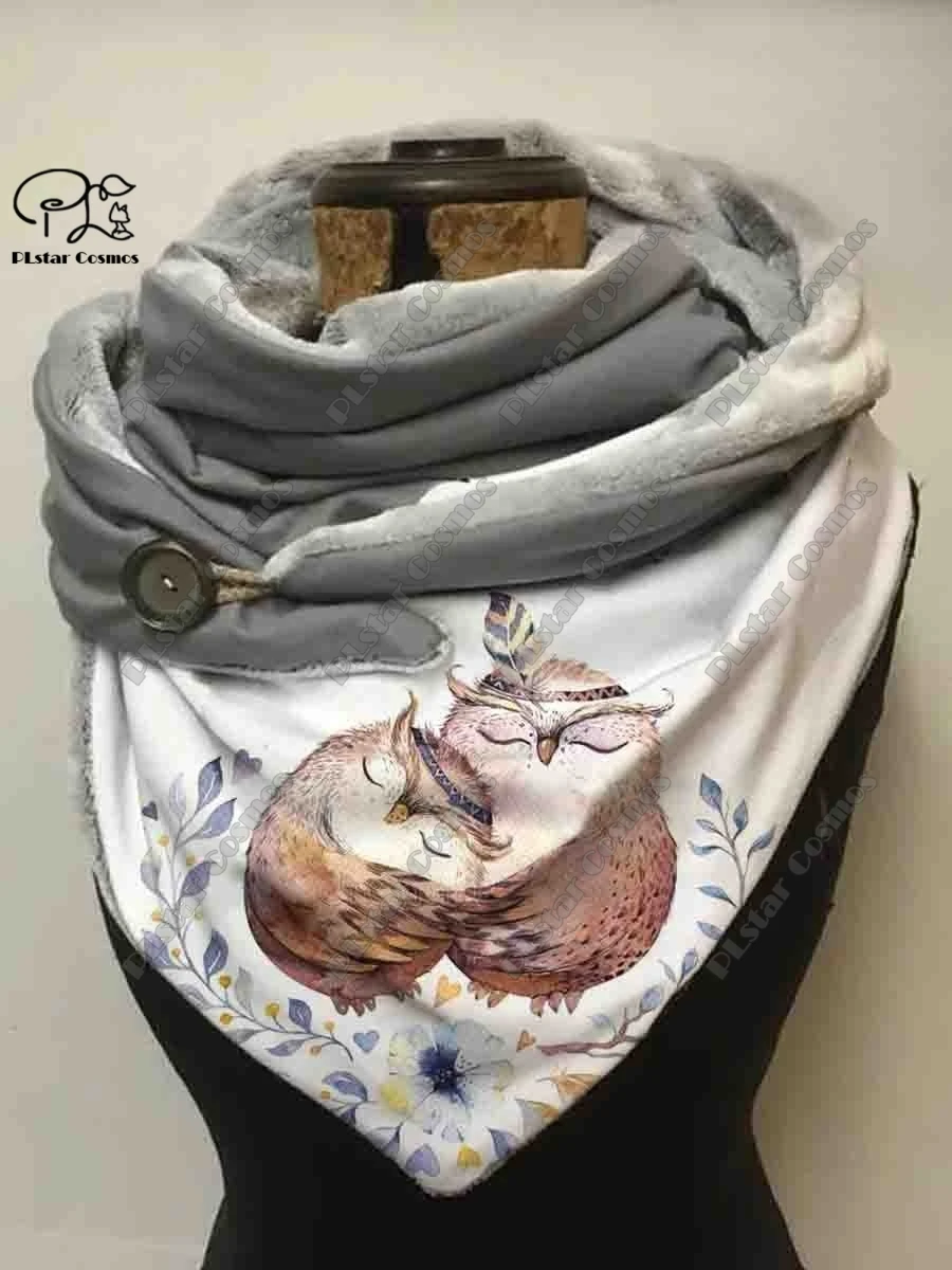 

PLstar Cosmos 3D printed animal series cute owl pattern printed warm shawl scarf spring and winter small triangle scarf M-4