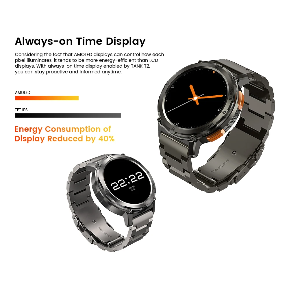 2025Original KOSPET TANK T2 Smartwatches für Herrenuhren AMOLED AOD Smartwatch Bluetooth Anruf Elektronische Herren-Smartwatch – Detail 8