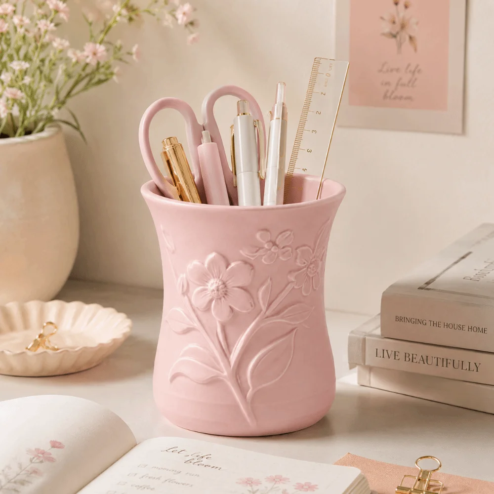 3D Printed Flower Vase Raised Patterns Multi Functional Storage Box Desk Decoration Ornaments Cosmetics Storage Rack