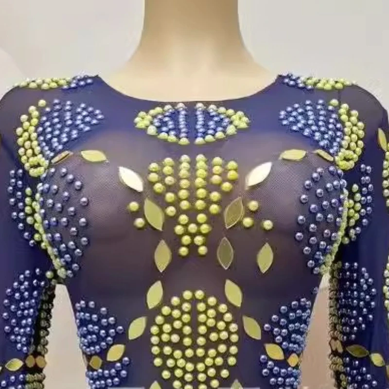2025 Performance Costume Perspective Mesh Contrast Color Evening Dress Ball Modern Dance Dance Costume Talent Show Jiang Beauty