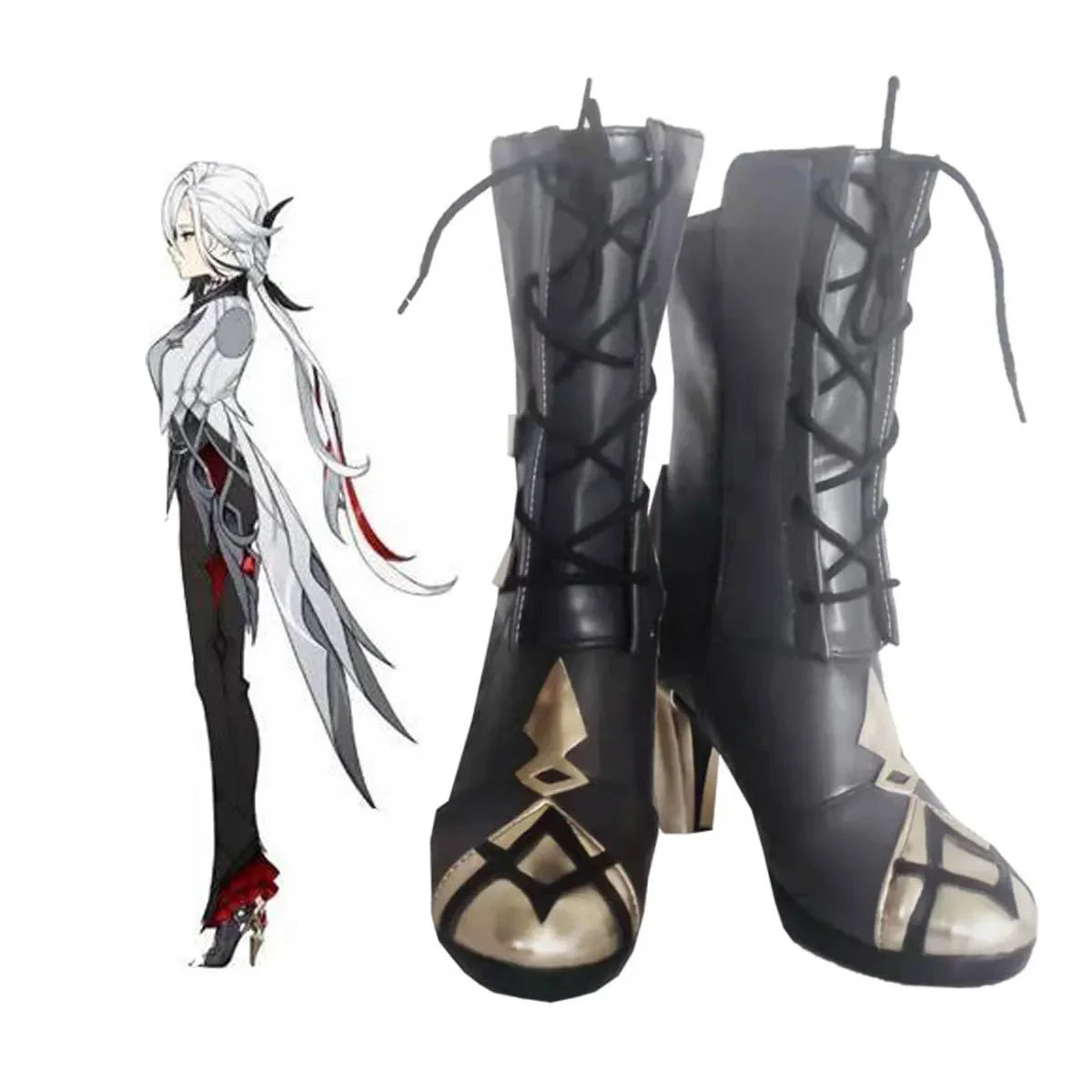 

Arlecchino Cosplay Boots - Genshin Impact High Heel Shoes, Halloween Custom Made