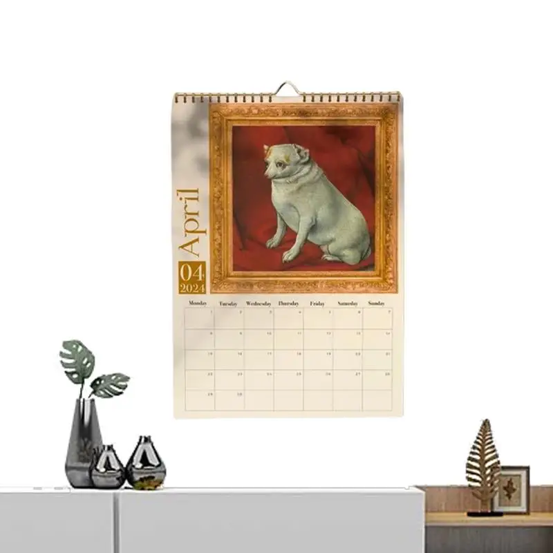 

Dog 2024 Wall Calendar Weird Retro 2024 Funny Dog Calendars Wall Calendar New Year Accessories Medieval Anti-Tear For Schools