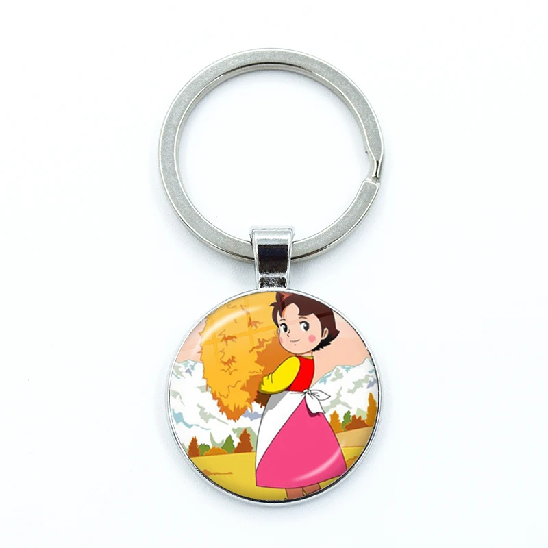 2023 New Heidi the Girl of the Alps Keychain Cartoon Glass Cabochon KeyRing Bag Car Key Chain Ring Holder Charms Jewelry Gifts