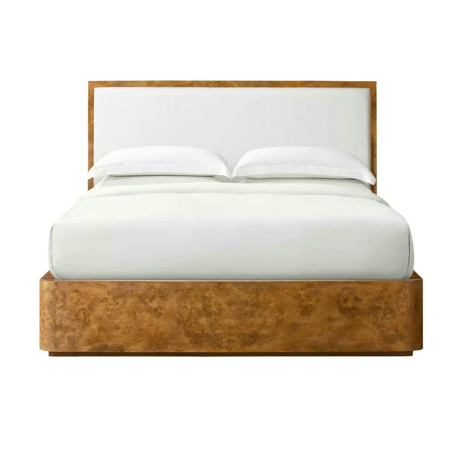 #Postmodernism Handcrafted Curved King Twin Full Queen Size Bed Frame Fabric Burl Veneer Wood Bedroom Furniture for Apartments