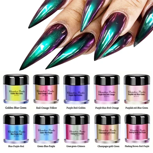 3g/tarro de polvo camaleónico para uñas, decoración con purpurina, pigmento metálico con efecto espejo en polvo para manualidades de resina y arte de uñas