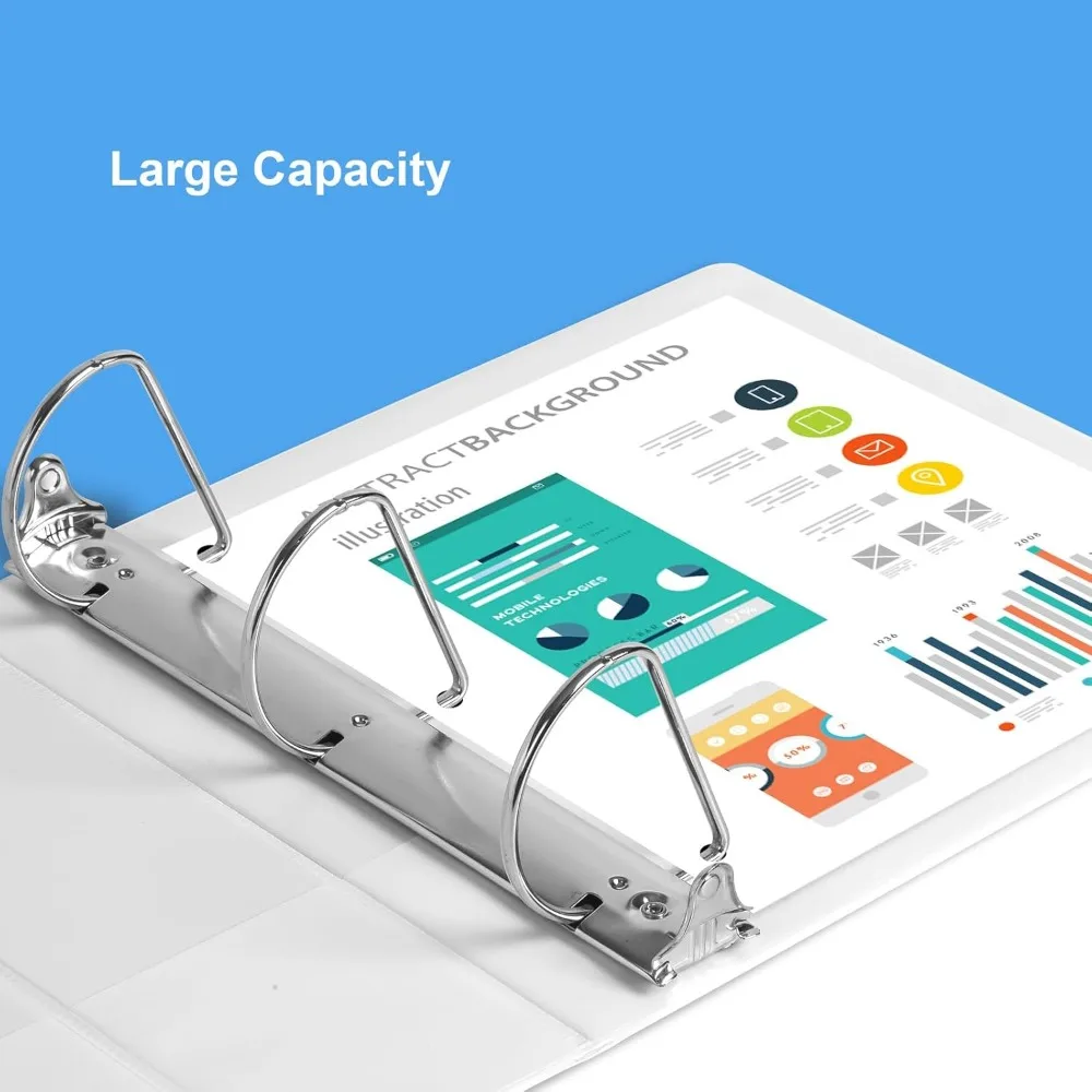 Durable 5 Inch D-Ring Binder, Large Capacity 950-Sheets, Fits 8.5 x 11 Paper, 6-Pack White, Slant-D Ring for Long-Lasting Use