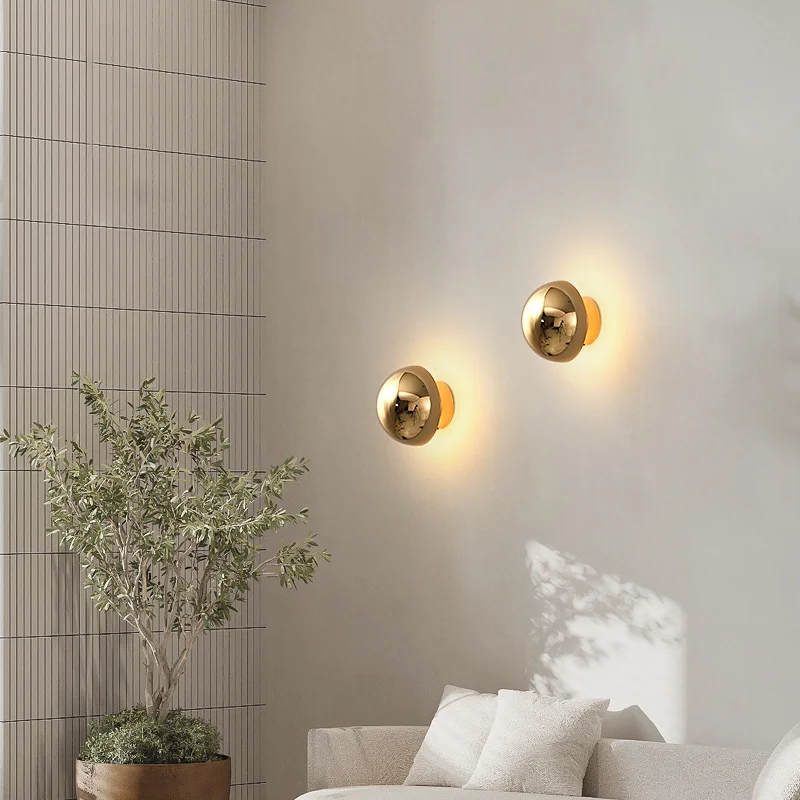 

Modern Mirror Wall Lamp Round Mushroom Gold Chrome LED Living room Background Picture Bedroom Bedside Staircase Aisle Wall Lamp