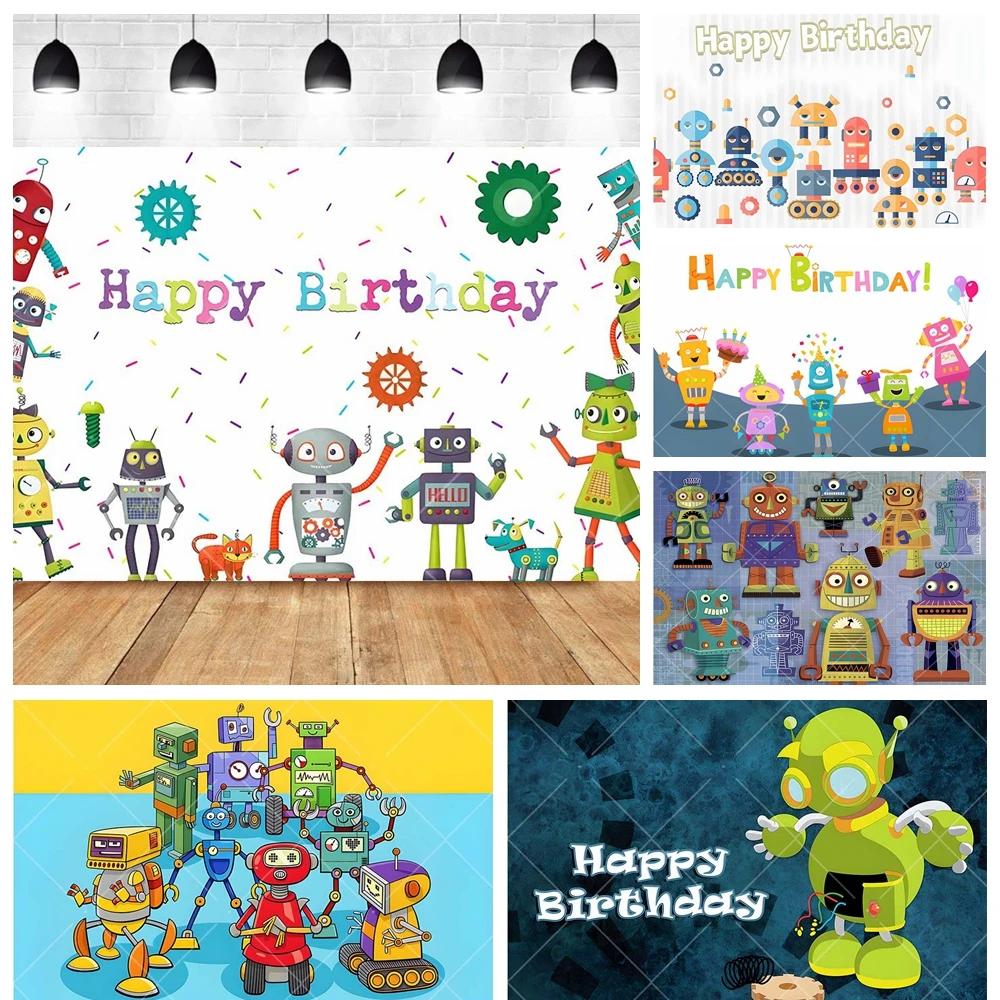 Cartoon Interesting Robot Kid Boy Girl Aldult Gifts Birthday Party Banner Backdrop Custom Baby Room Decor Photo Props Background