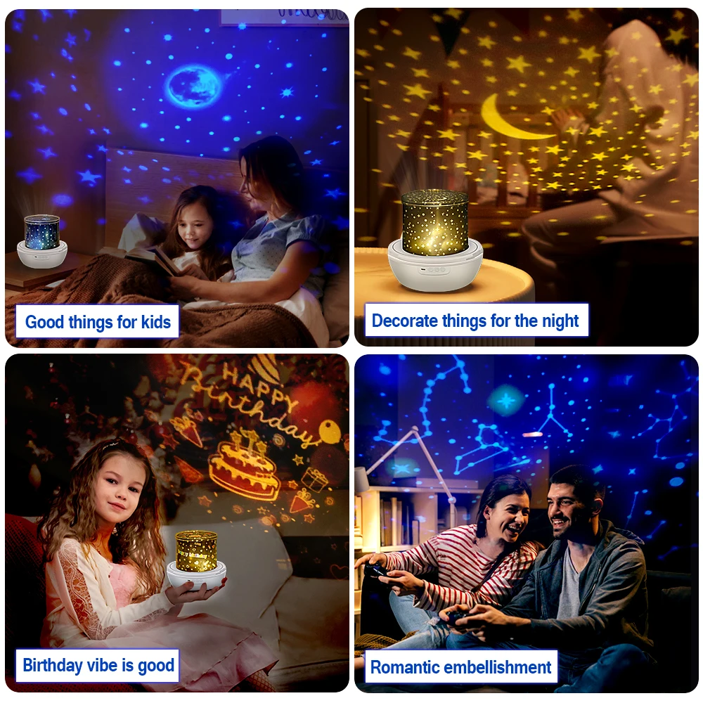 Starry Projector Light Galaxy LED Night Light Starry Sky Porjectors Lamp Bedroom Decor Nightlight Kids Birthday Gift Baby Toys