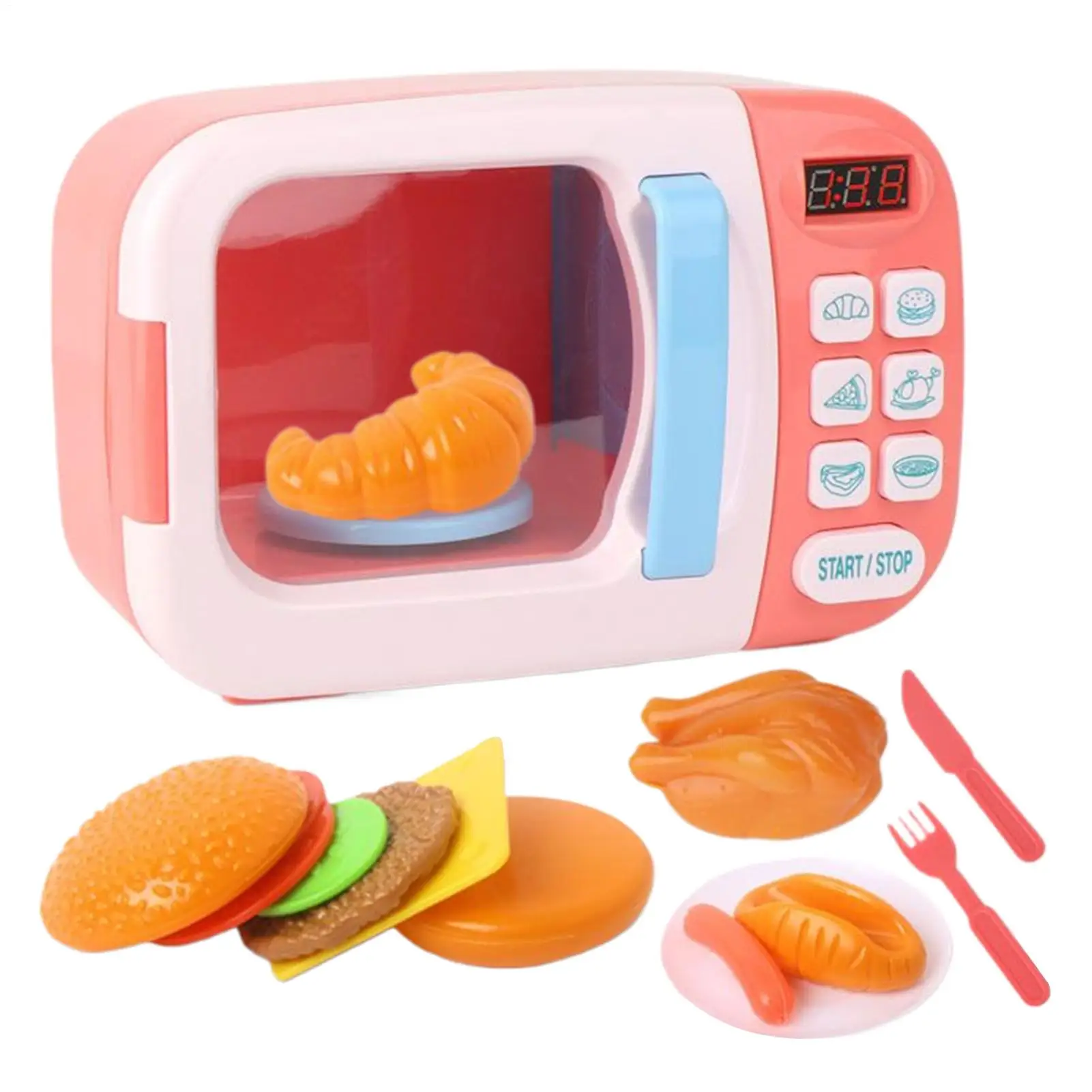 

Microwave Toy Pretend Kitchen Food Toy With Light & Sound Interactive Realistic Timer Microwave For Baby Role Play Home