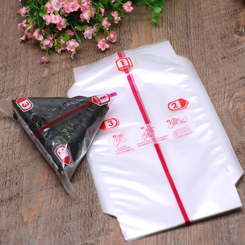 

200pcs Triangle Rice Ball Packing Bag Easy Tear Nori Seaweed Onigiri Sushi Packaging Bags with Sticker Single Double Layer