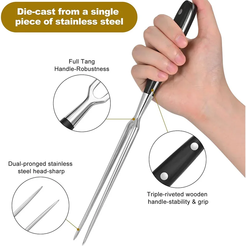 Meat Fork Stainless Steel Meat Carving Fork with Long Handle Sharp Prong Grill Fork Serving Fork for Chicken Turkey Beef JT566