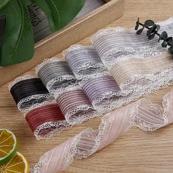 20 Yards 25MM Stripe Lace Snow Yarn Bows Ribbon Hair DIY Handmade Material Crafts Gift Wrapping Garment Sewing Accessories