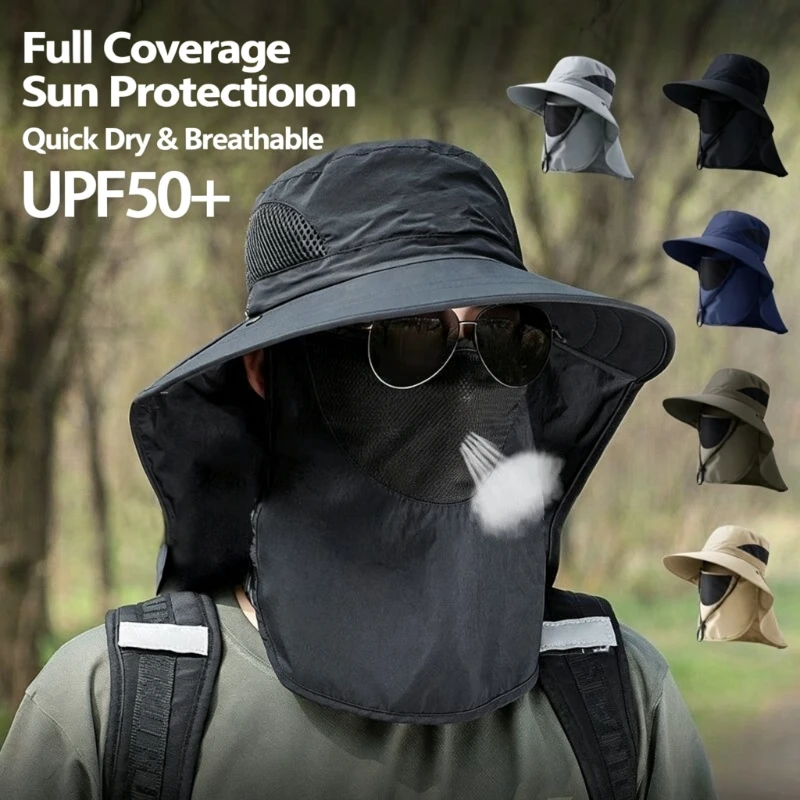 Summer Sun Hats UV Protection Outdoor Hunting Fishing Cap For Men Women Hiking Camping Visor Bucket Hat Neck Flap Fisherman Hat