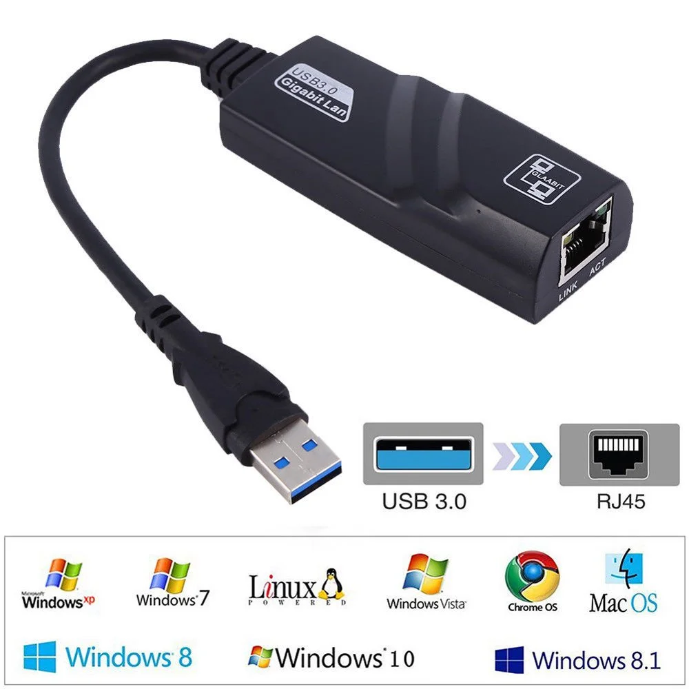 10/100/1000 Mbps Type-C USB 3.0 2.0 to Ethernet RJ45 USB C Lan Gigabit Network Adapter Converter Compatible for OS WIN