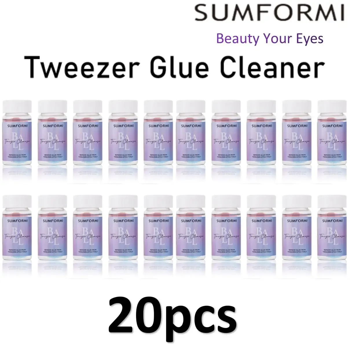 Removedor de cola para pinças, esponja, removedor de cola líquida, pinça de cílios, acessórios de maquiagem, 15ml, 20pcs