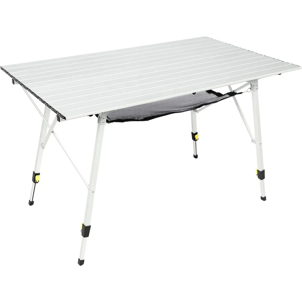 Camping Table Portable Foldable with Adjustable Legs, Aluminum Folding Table Roll Up Table with Carrying Bag for Outdoor, Beach