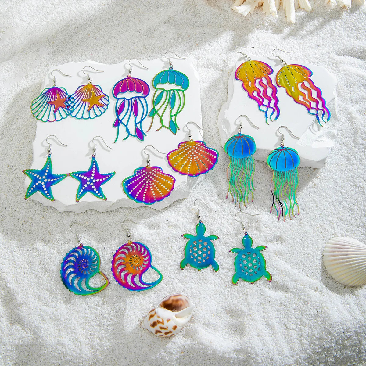 

Meetvii Cartoon Ocean Series Jellyfish Dangle Earrings for Beach Style Color Focus Iron Material Starfish Pendant Ear Jewelry