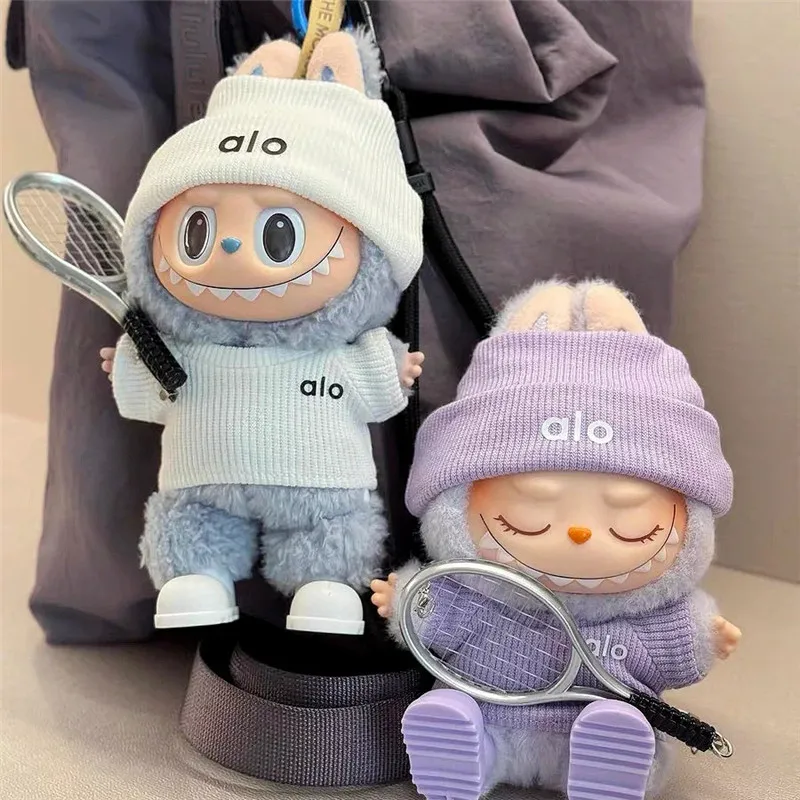 Applicabile a15 17 cm Labubu Mini bambola abbigliamento fai da te con set sportivo da tennis maglione vestiti lavorati a maglia accessori pendenti abbigliamento