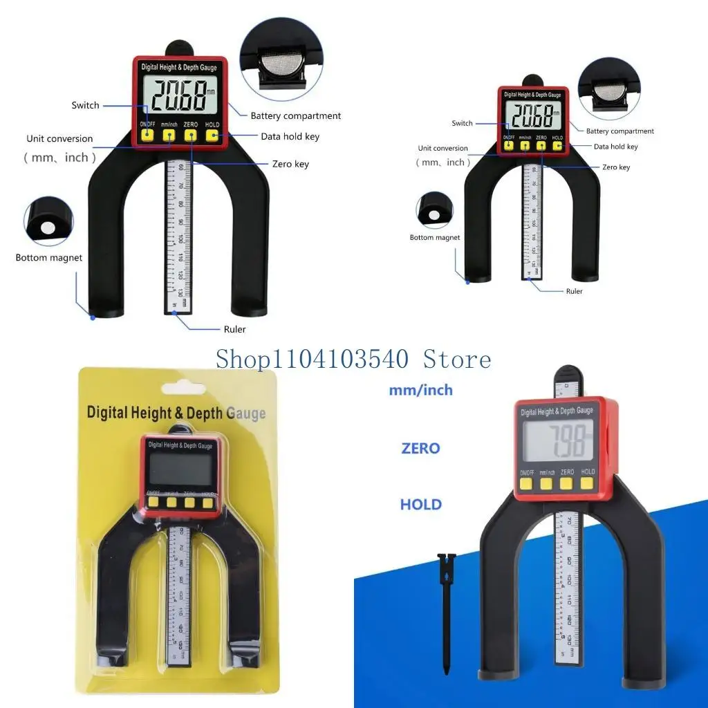 

02DC 0-80mm Table Thickness Gauge Router Depth Gauge LCD Height Gauge for Woodworking Home Decoration MM/Inch Switch