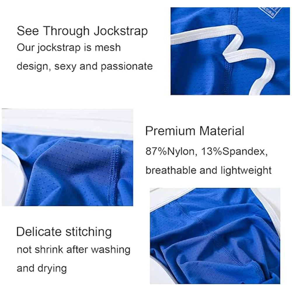 Jinshi Men's Mesh Jockstrops Underwear Beathable Soft Thong G String Men Briefs