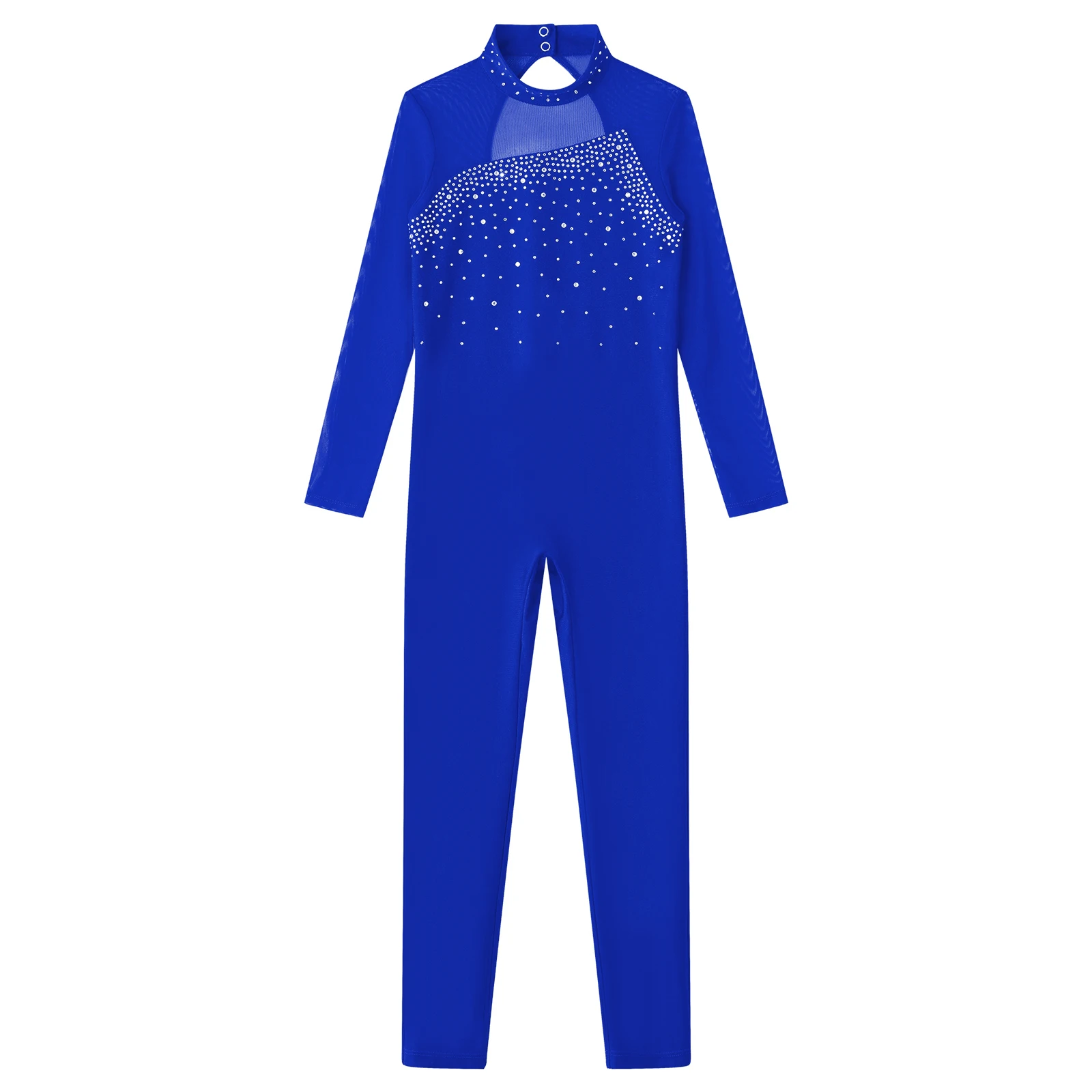 Kids Rhinestone Decorated Hollow Back Skating Jumpsuit Girls Gymnastics Bodysuit Dance Performance Suit Dance Show Costume