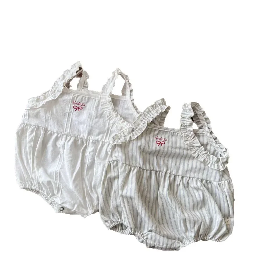 Korean Version Ins Lace Shoulder Strap Jumpsuit Sleeveless Fart Jacket Bow for Women's Treasure Summer Climbing Outfit Thin Baby