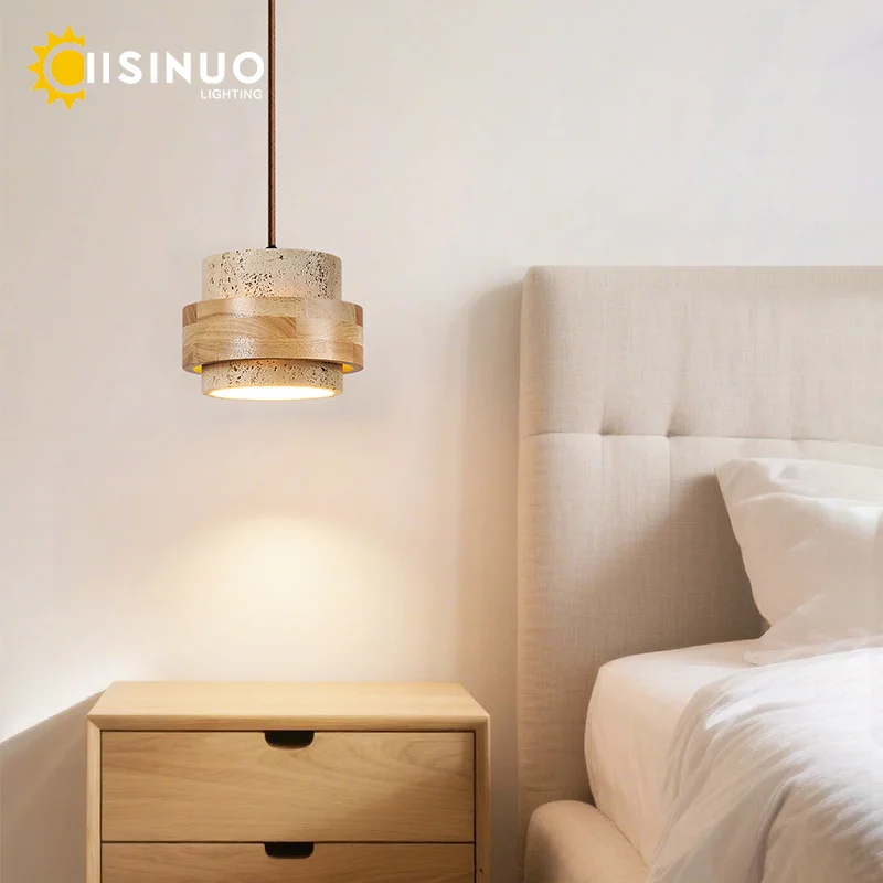 Dropshipping Wabi-sabi Style Natural Stone Pendant Lamp Hanging Light Wood Design E27 Bulb For Dining Room Bedside Island Kitche