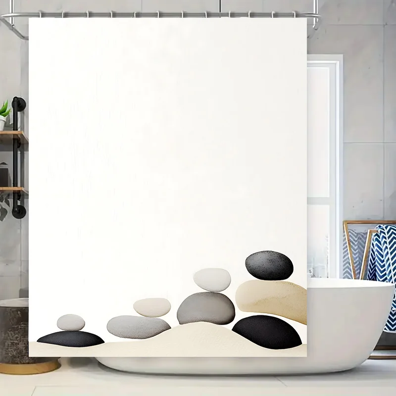 

Коврик для ванной с декоративным принтом, набор занавесок для душа, водонепроницаемое украшение для дома, ванной комнаты, современный геометрический узор, балансировка камня Des
