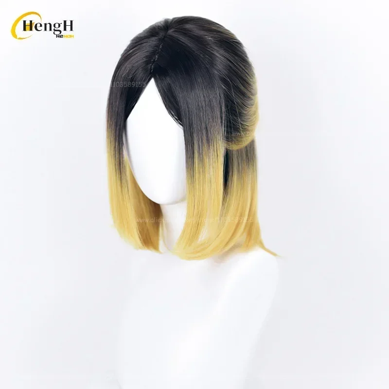새로운! 애니메이션 코즈메 켄마 합성 가발 짧은 35cm 골드 염색 블랙 타이 코스프레 가발 내열성 헤어 할로윈 파티 유니섹스 가발