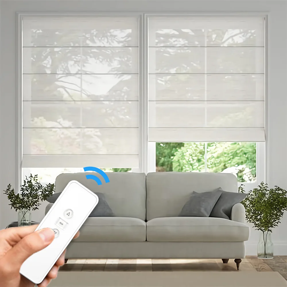 Customized Roman Shades Motorized Blinds Automatic Cordless Wi-Fi Light Adjustment for Windows Electric Technique Plain Format