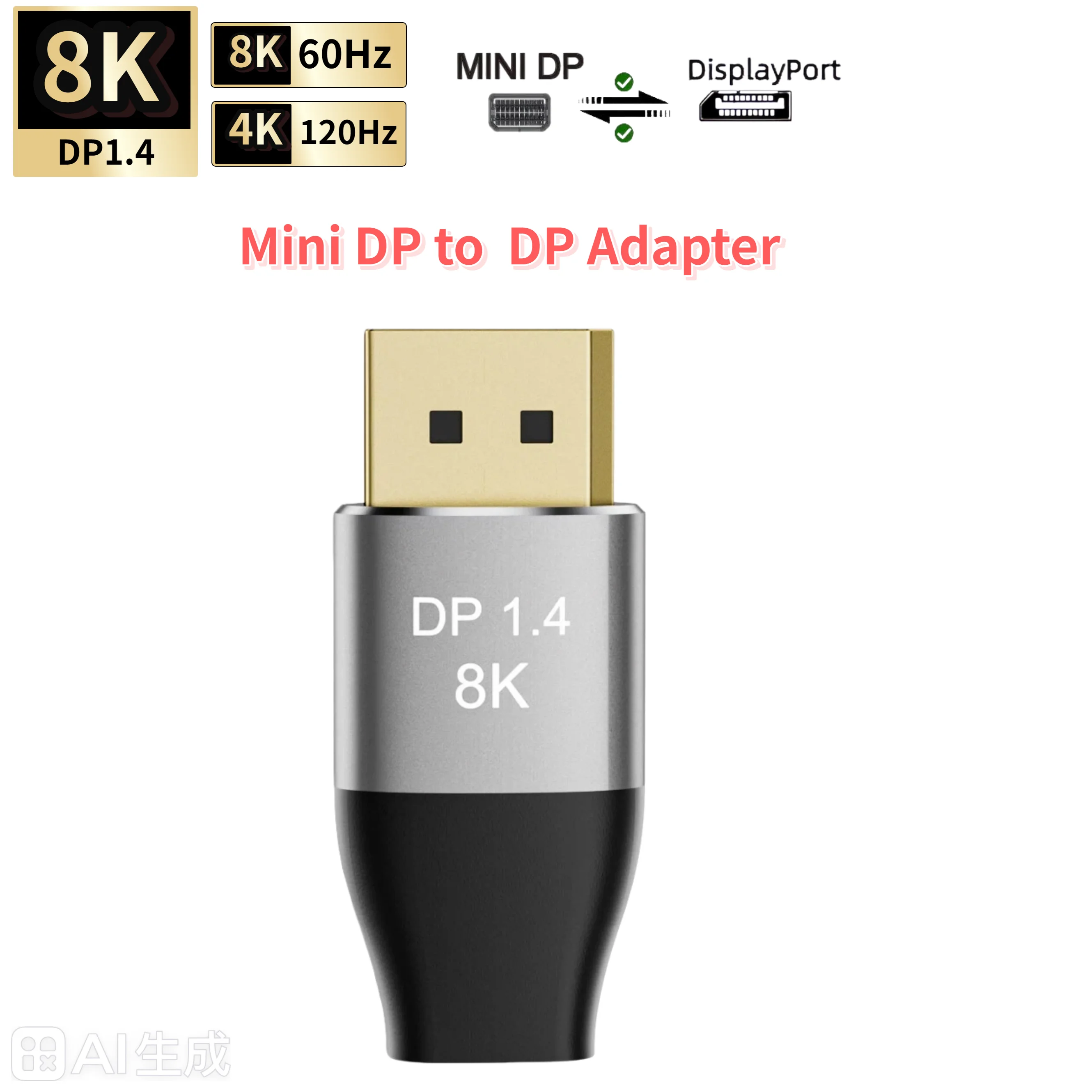 Mini DisplayPort naar DP-kabel DP2.1 bidirectionele conversie-adapter 16K @ 60Hz 4K @ 144Hz voor gaminglaptop MacBook Air-projector