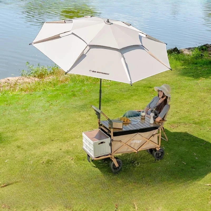 

Outdoor camper trolley Children's reclining folding camp car Large fishing umbrella Parasol wagon