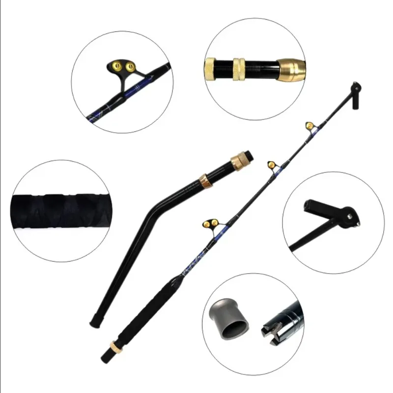 130 pounds, 200 pounds curved straight fiberglass fishing rod for deep sea tuna fishing