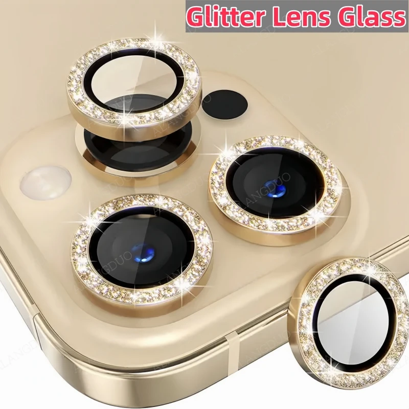 Glitter Lens Protector For iPhone 16 Pro Max 16Pro 16Plus Diamond Camera Lens Glass For iPhone 15ProMax Shining Metal Lens Cover