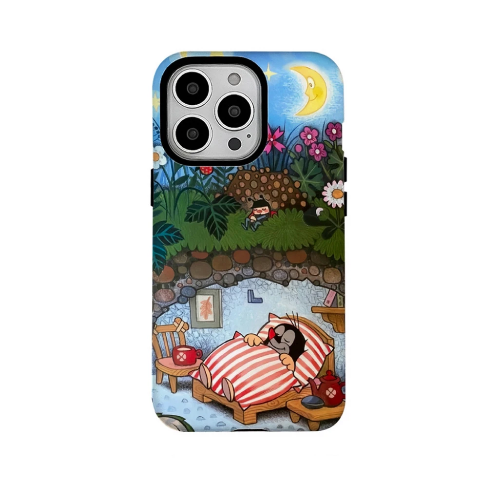 KOREAN INS Sleeping Mole Cartoon 2-in-1 Fashion Case for IPhone 16 15 14 13 Pro Max Back Phone Cover for 12 11 Pro Max Xr Capa