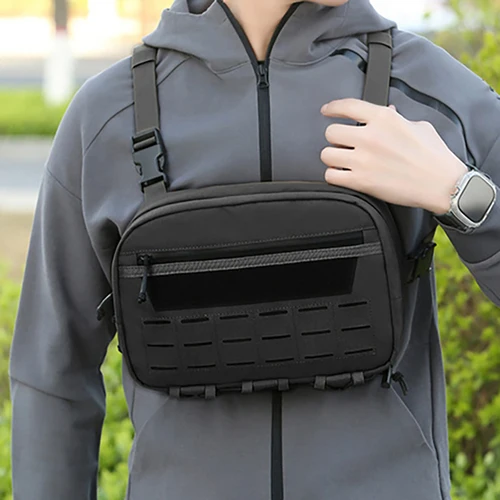 Imagen 2 del producto Chaleco táctico bolsa de pecho para hombres Molle deportes senderismo mochila escalada al aire libre correr Camping riñoneras bolsa de aparejo de pesca grande