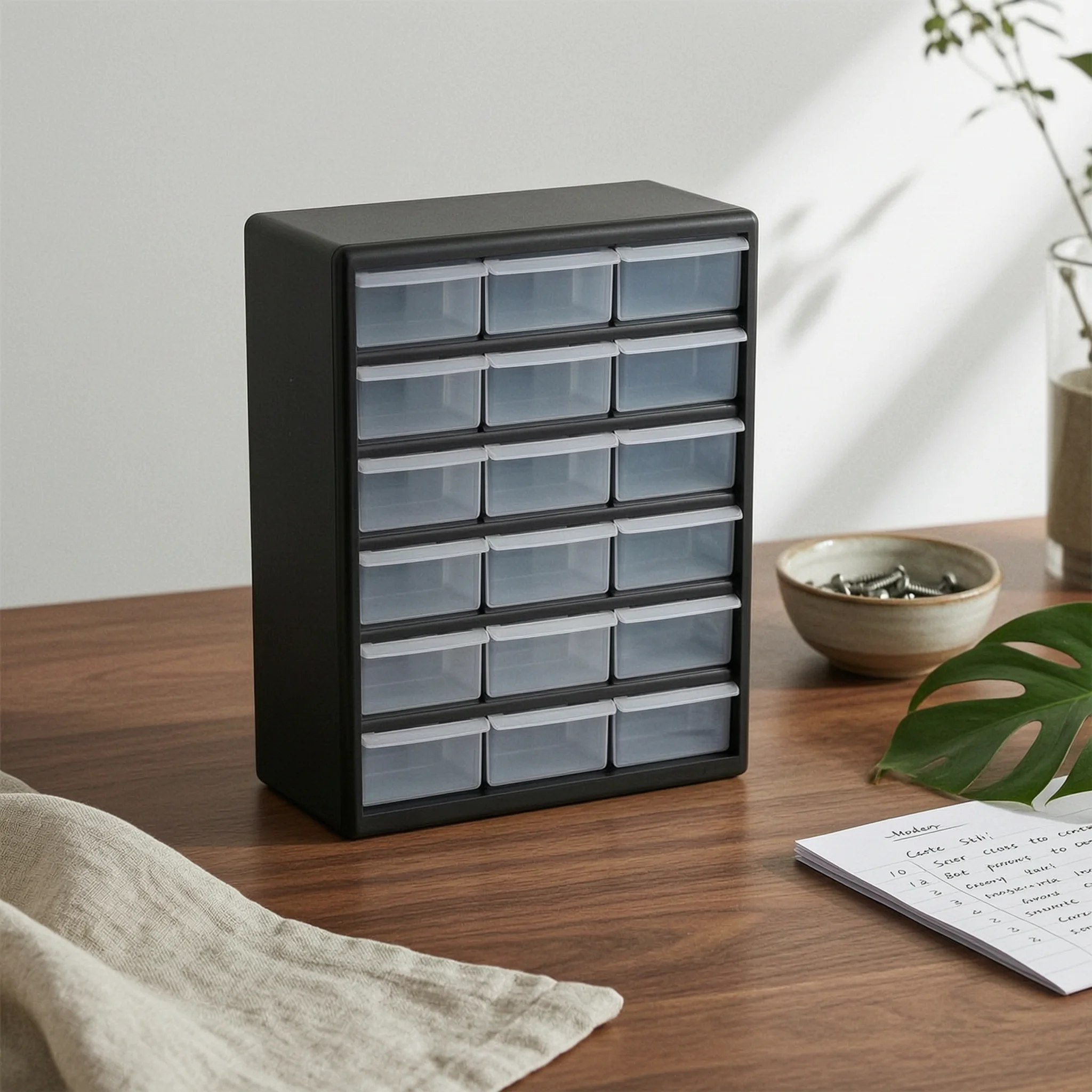 Rectangular 6-by-3 Layout 18-Drawer Organizer Molded Frame Home Organization Desktop Drawer Cabinet