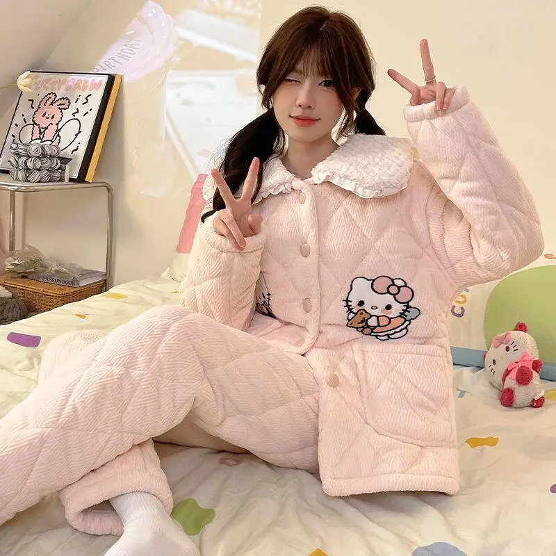 

Sanrio мультяшные пижамы Hello Kitty Girl, брюки с длинными рукавами, милые модные утолщенные креативные хит продаж, подарок для подруги
