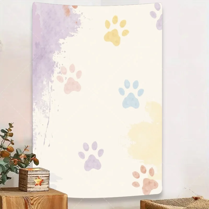 

1pc Wall Tapestry "Paw Print Watercolor Tapestry - Pastel Pet Theme Wall Hanging for Kids Room"