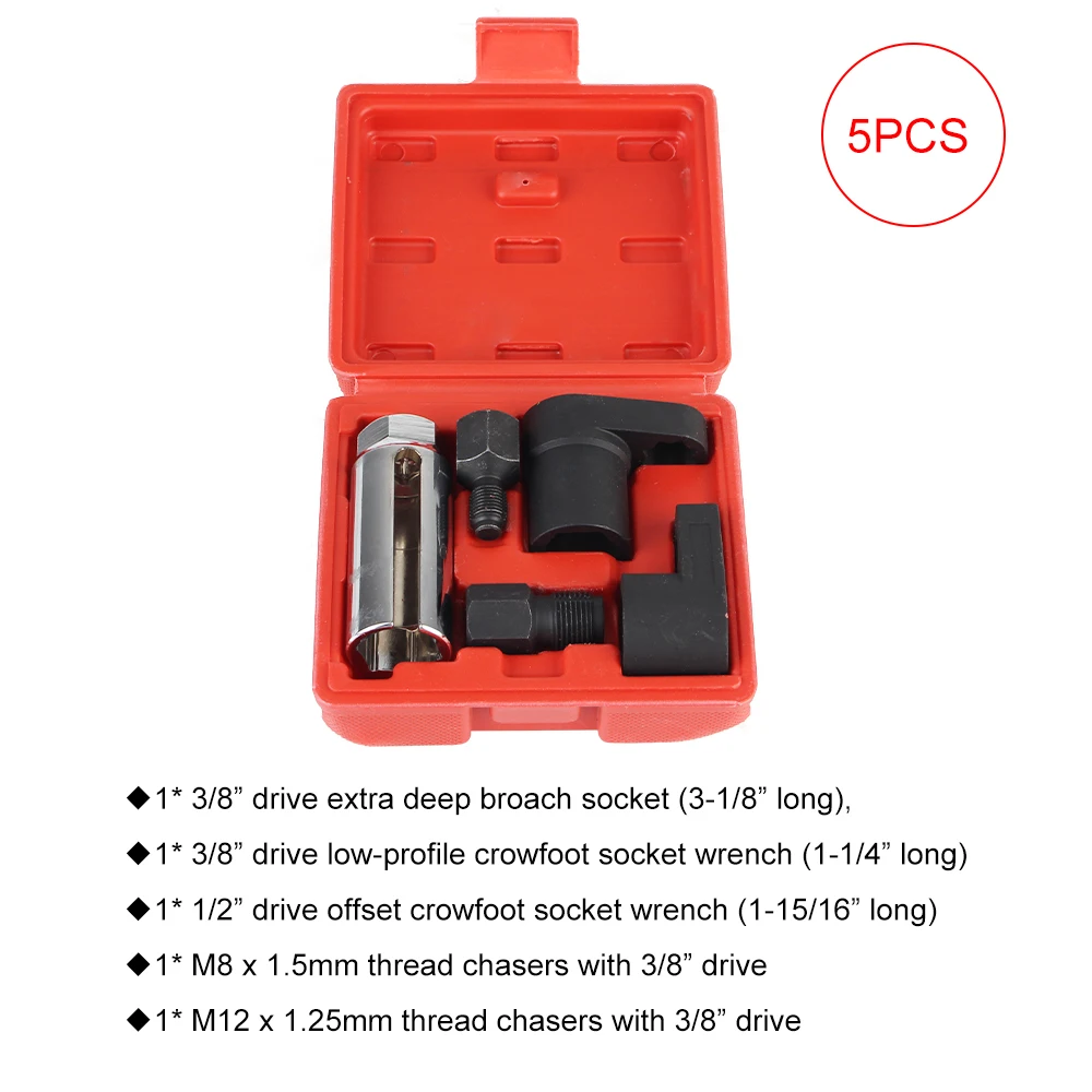 

M12 M18 Thread Chaser Tool Oxygen Sensor Socket Wrench Set Cr-V S2 Steel O2 Sensor Offset Removal Tools 22mm 5 Pcs