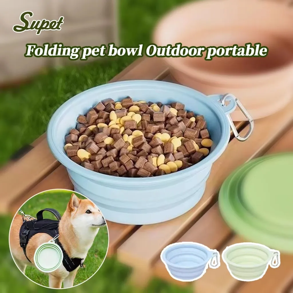 Collapsible Silicone Pet Bowl Portable Travel Dog Feeding Bowl With Hook Outdoor Hanging Water Food Bowl For Dogs and Cats