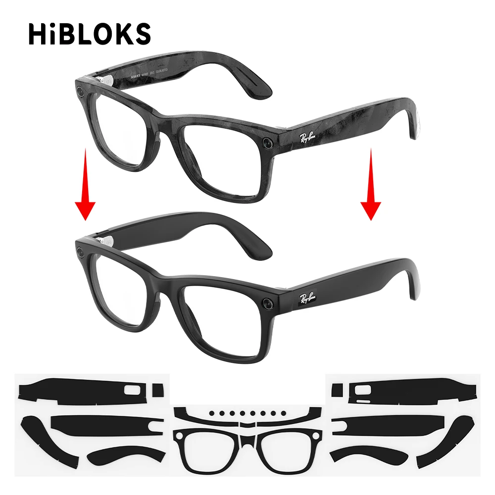 ملصقات HiBloks باللون الأسود غير اللامع لـ Ray-Ban Meta Wayfarer RW4006/RW4012 GEN 1 & 2 50-22 غطاء حماية لإطار النظارات الذكية