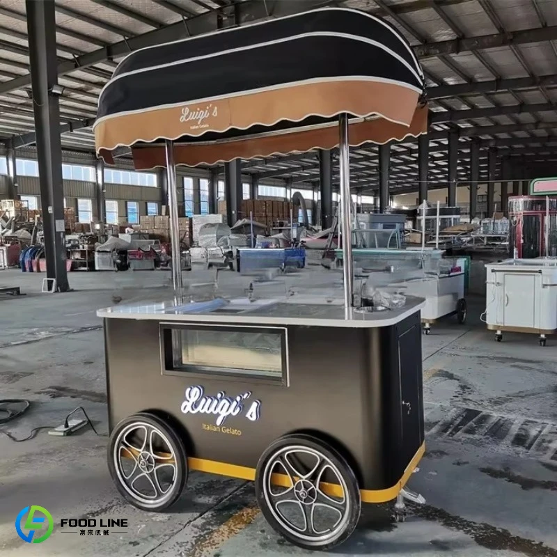 Outdoor Gelato Ice Cream Food Bike Food Hand Push Vending Truck Ice Cream Cart Customized