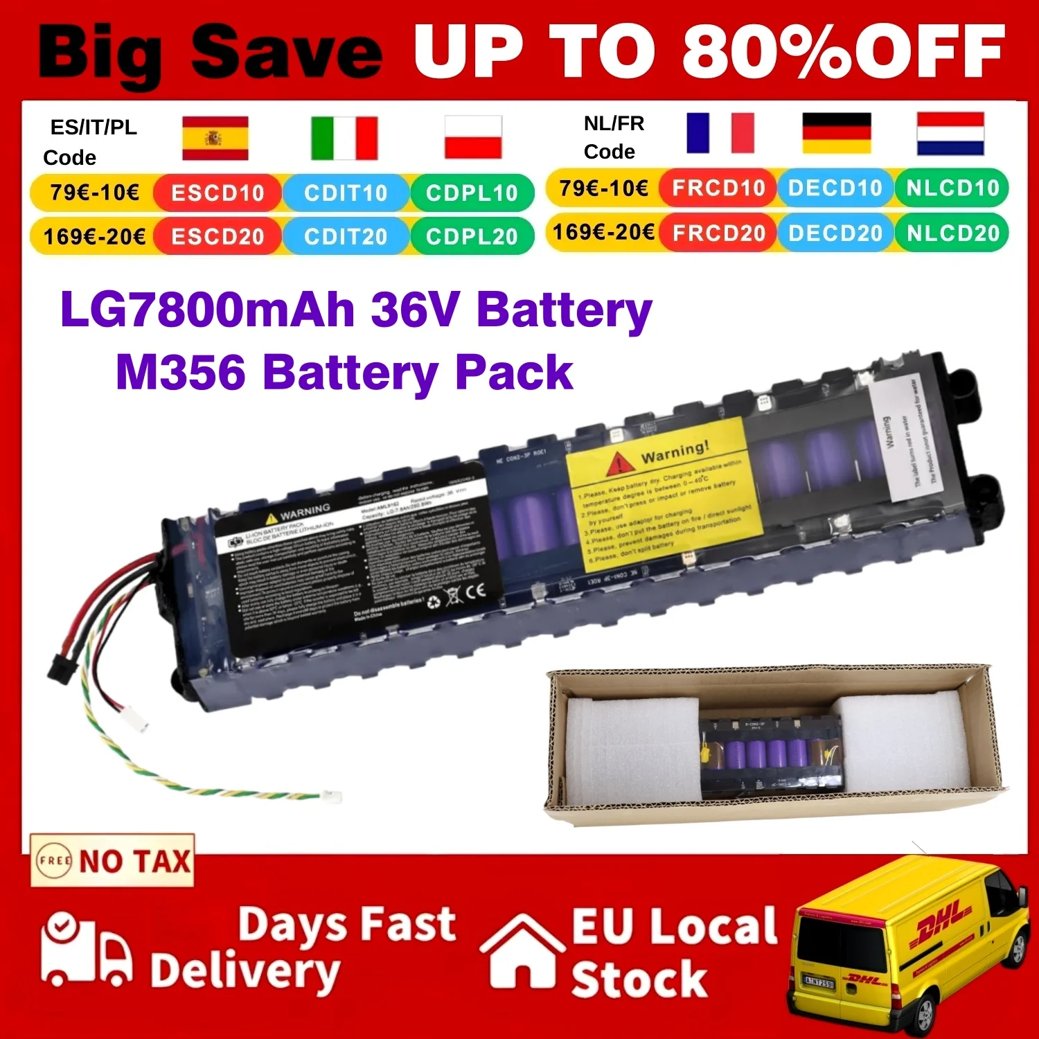 Original Li-Ionen-Akku 36V 7800mAh für MiJia M365 Scooter Batterypack, Elektroroller, wasserdichte Bluetooth-Kommunikation